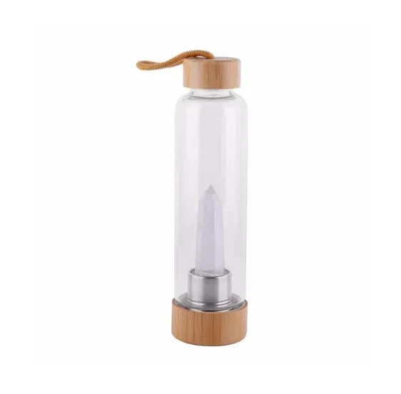 Crystal Infused Elixir Glass & Bamboo Water Bottle - Bellarte Enchanté Crystal Infused Elixir Glass & Bamboo Water Bottle